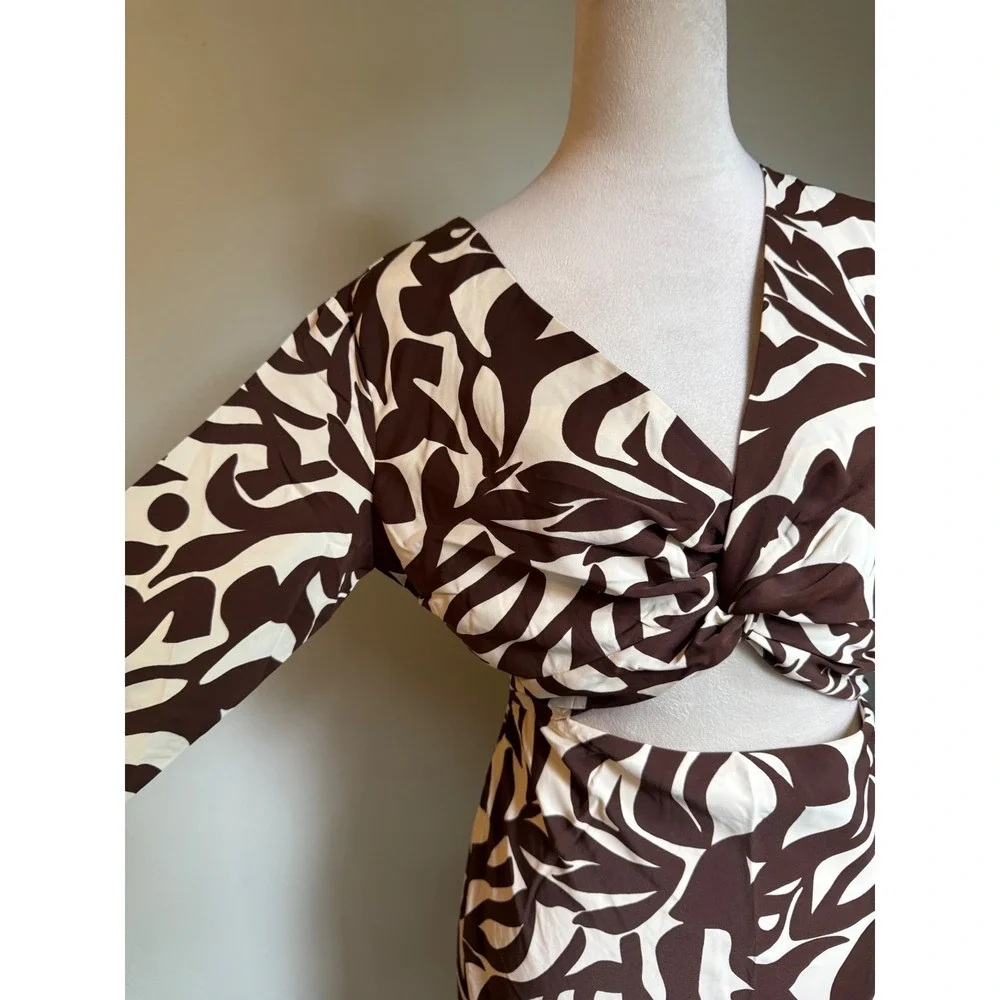 Abercrombie & Fitch Brown Twist  Cutout Open Back Maxi Dress S P Boho whimsi Y2k